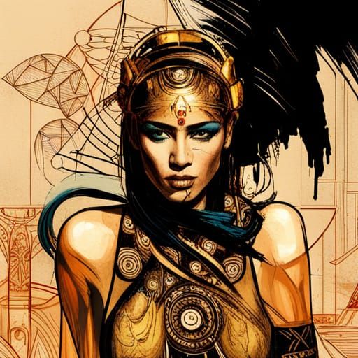 Egyptian Goddess Supermodel in Hyperdetailed Comic Style