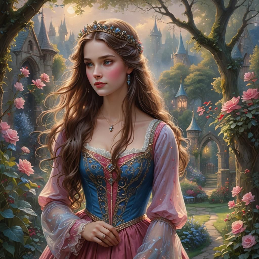 Moonlit Princess in Medieval Dress, Ethereal Fantasy