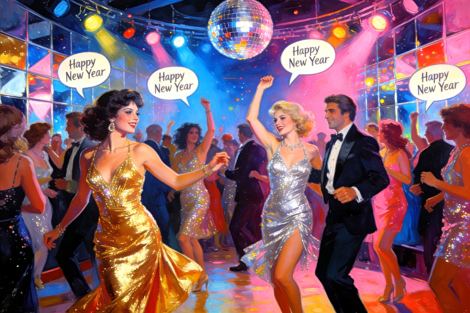 Glamorous 1970s Disco New Year Party Scene