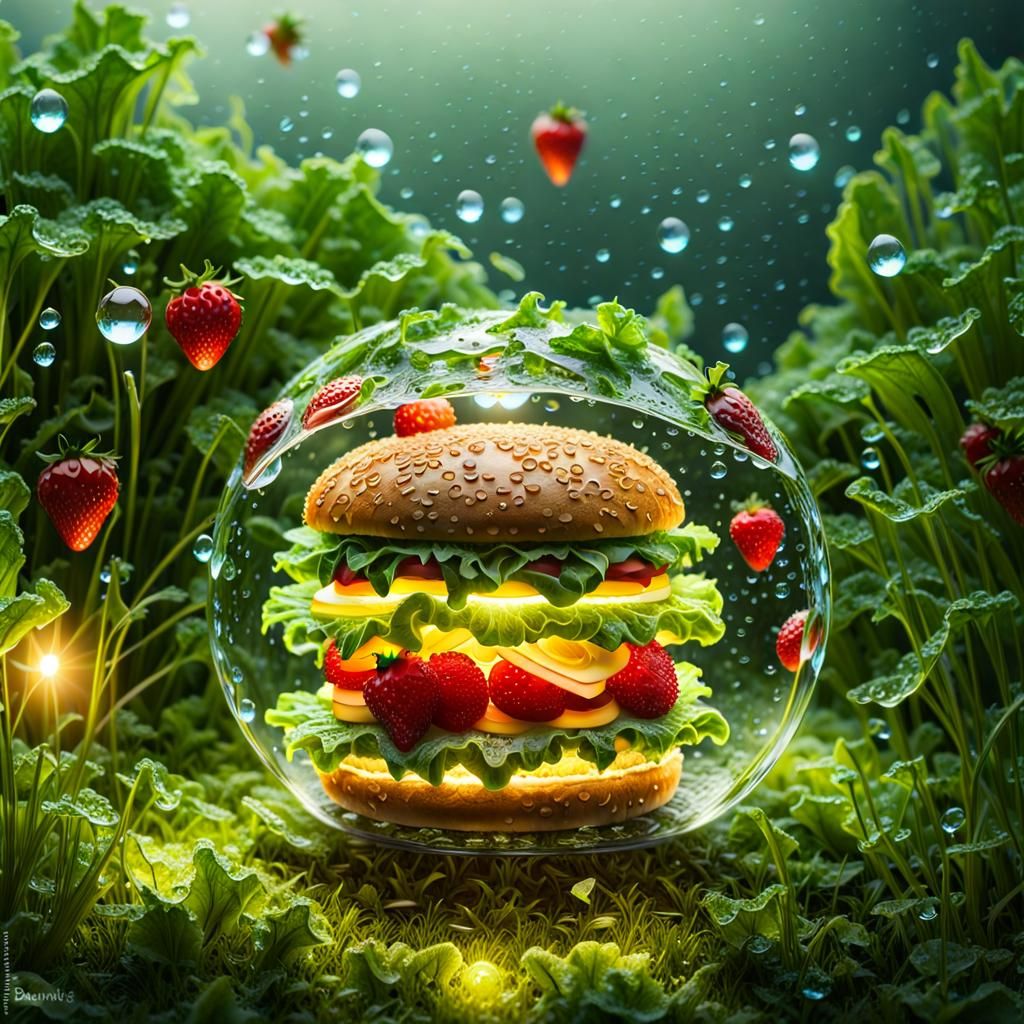 Glass Hamburger with Glowing Lettuce and Jelly