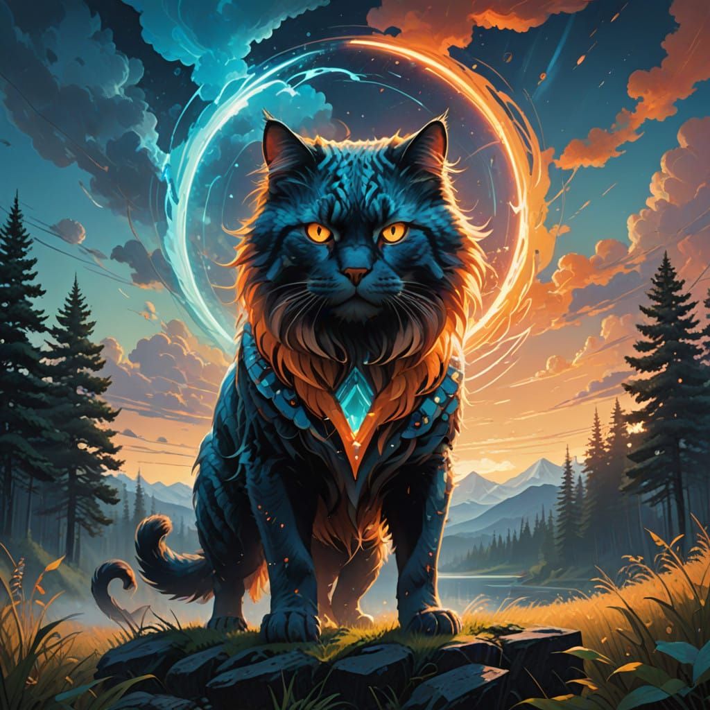 Majestic Feline Canine Hybrid in a Whimsical, Dreamlike Land...