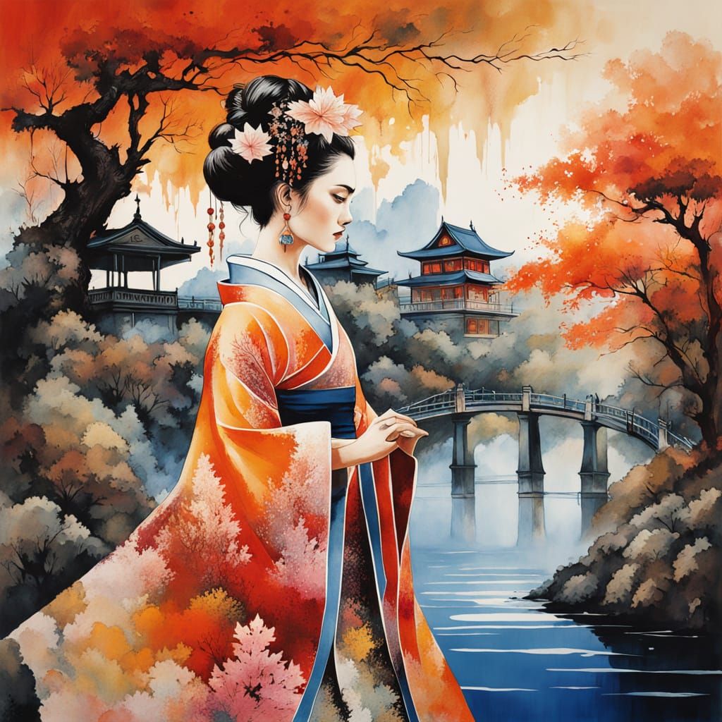 Ethereal Galaxy Landscape in Fusion Ink and Silk Art Style