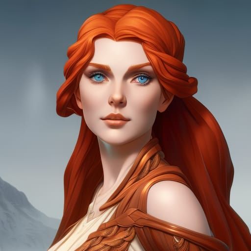 Red-Haired Woman Portrait with Braids and Freckles