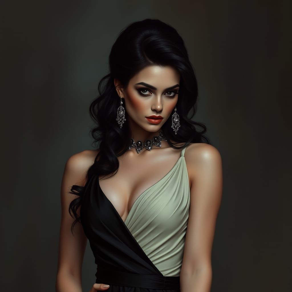 Elegant Woman in Dark, Moody Style
