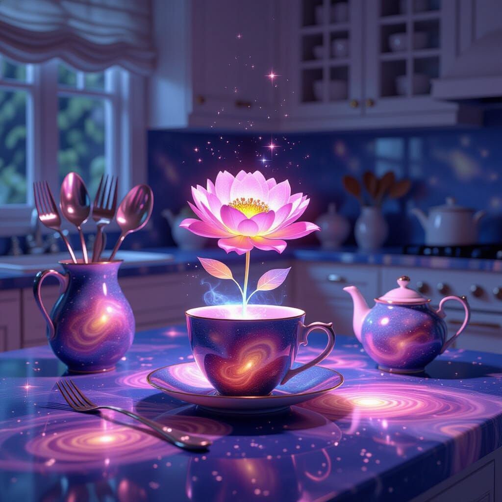 Cosmic Kitchen: Nebulae Countertops, Stardust Utensils