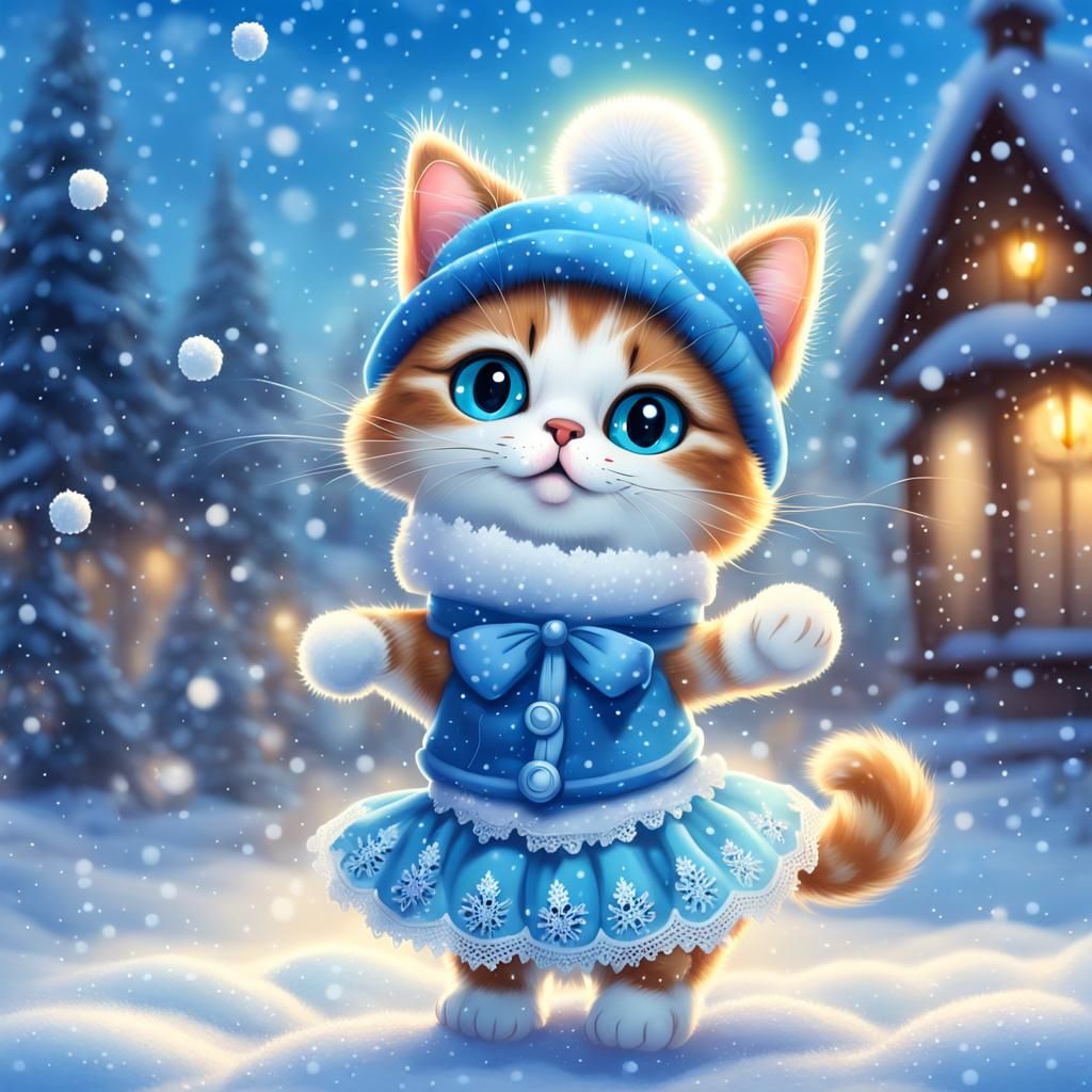 Cartoon Cat Dancing in the Snow