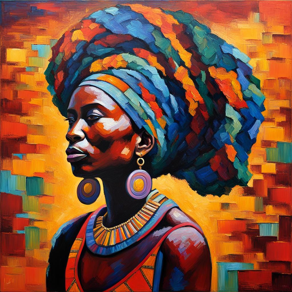 African Queen in Expressionist Oil Painting