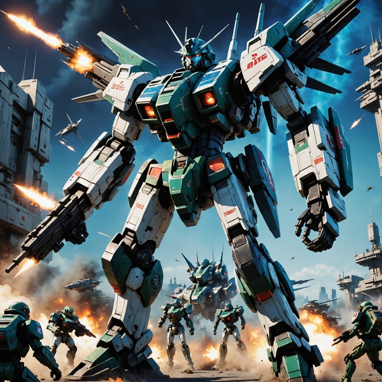 Towering Macross Robot in Anime Style