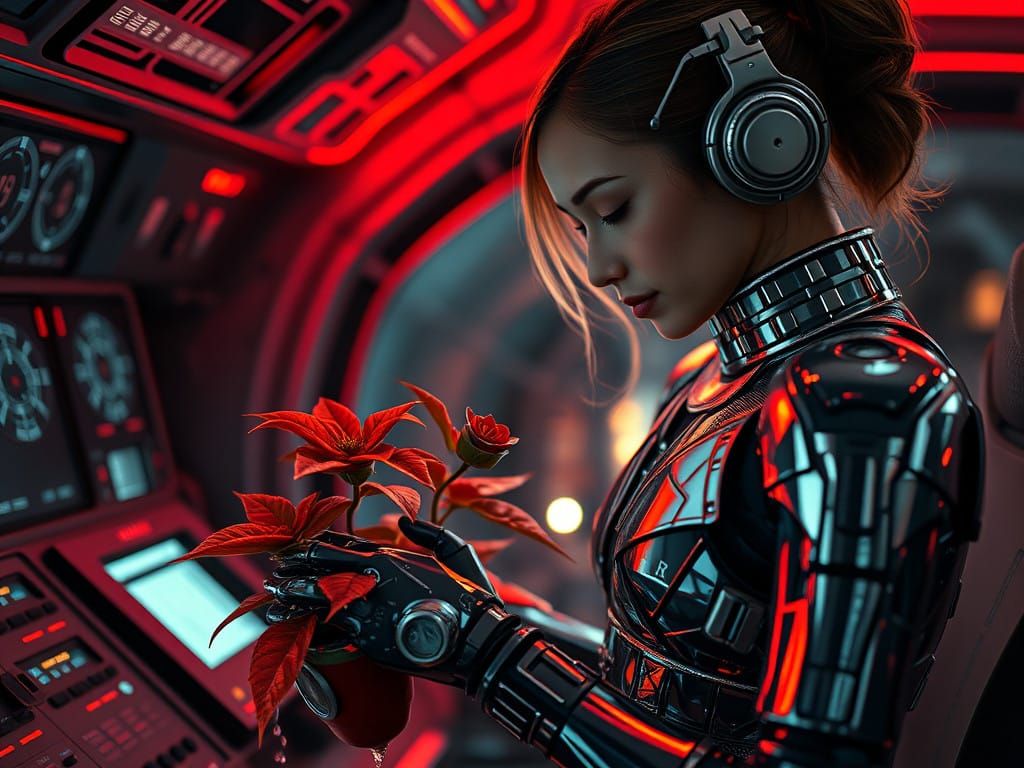 Golden Hour Botanical Marvel in Futuristic Spacesuit