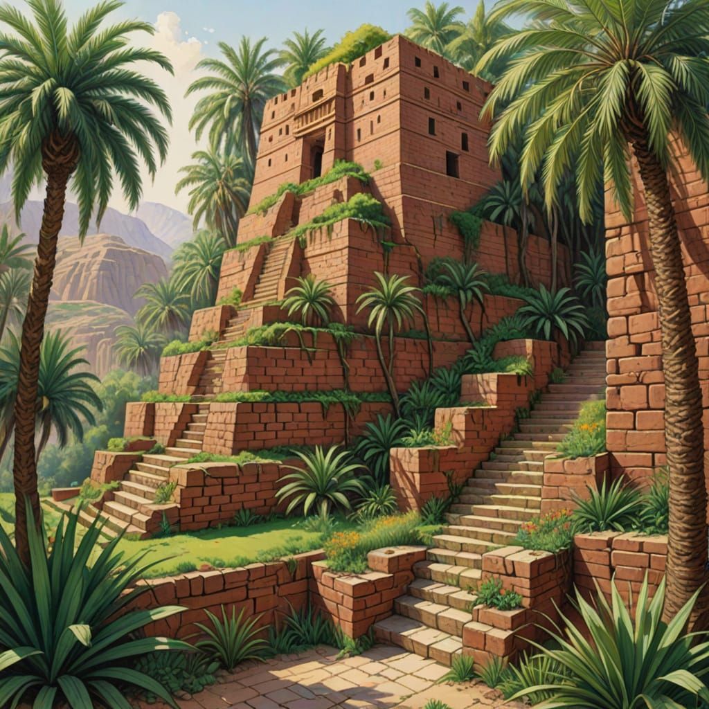 Rainforest Ziggurat Temple in Colored Pencil Sketch