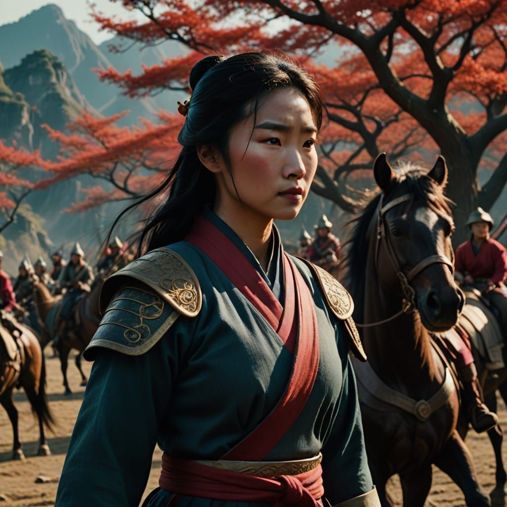 Epic Cinematic Portrait of Mulan in Live-Action Film Style