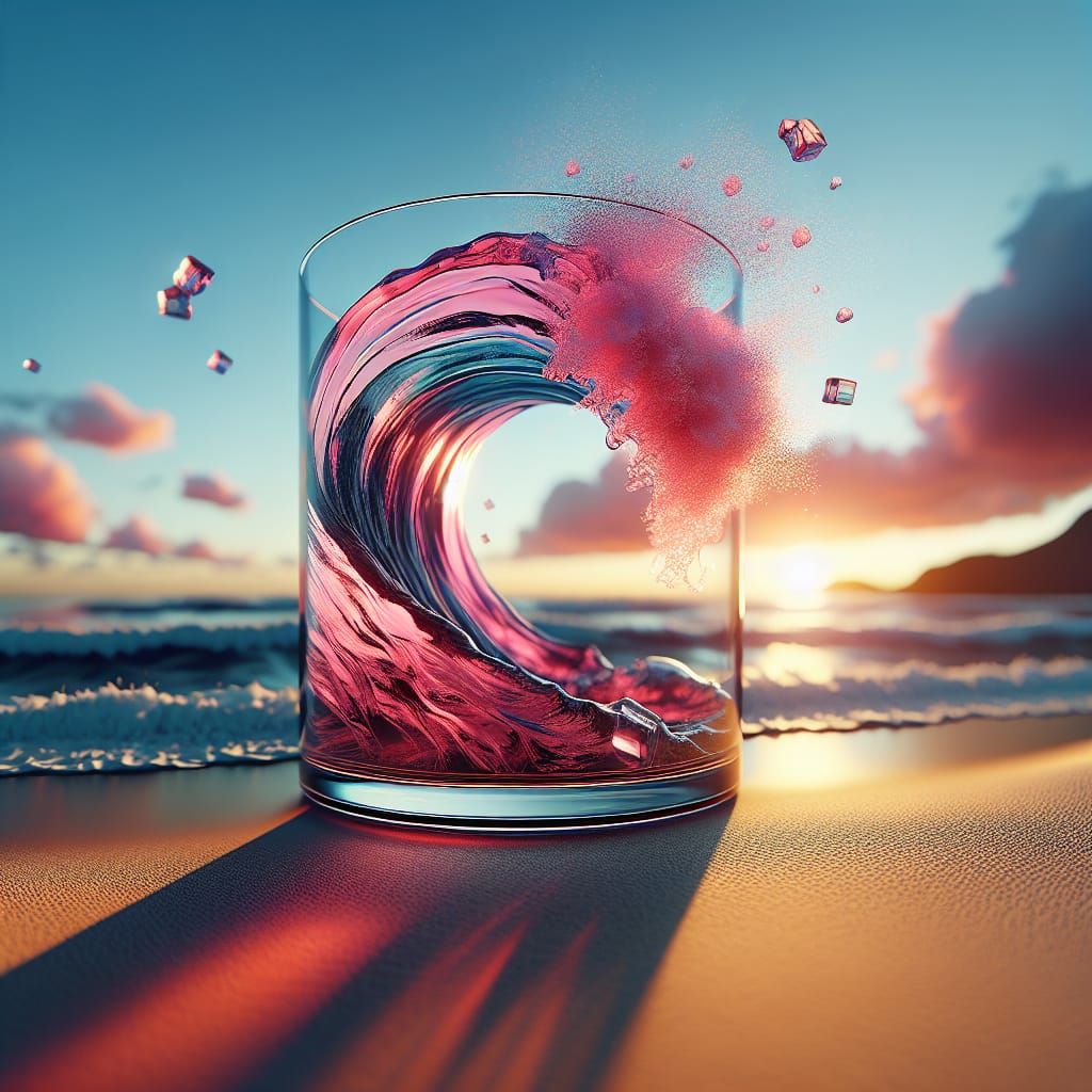 Spectacular Pink Wave Captured in Glass on Beach