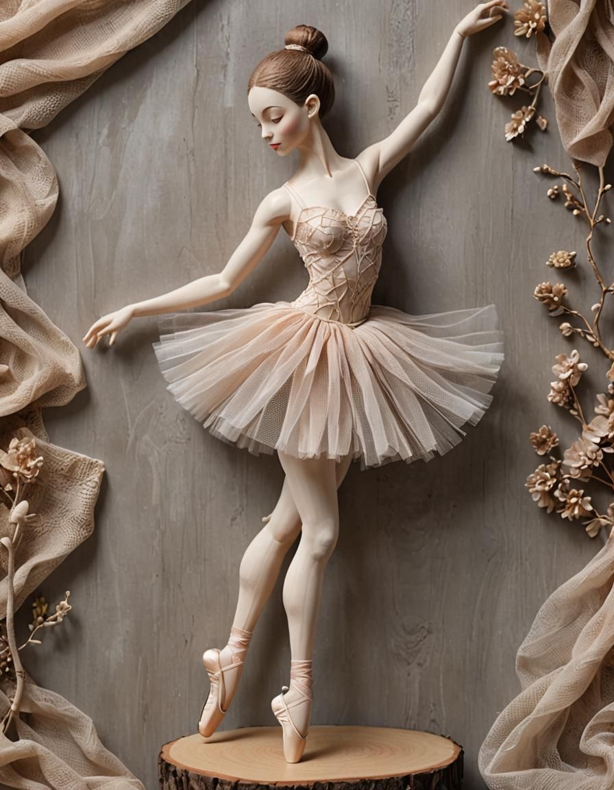 3D Ballerina Sculpture with Tulle and Mixed Textures
