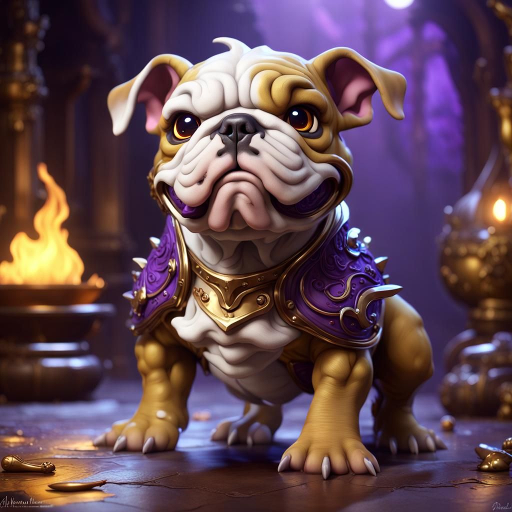 Brown Bulldog Dragon Cub: Dark Fantasy Concept Art