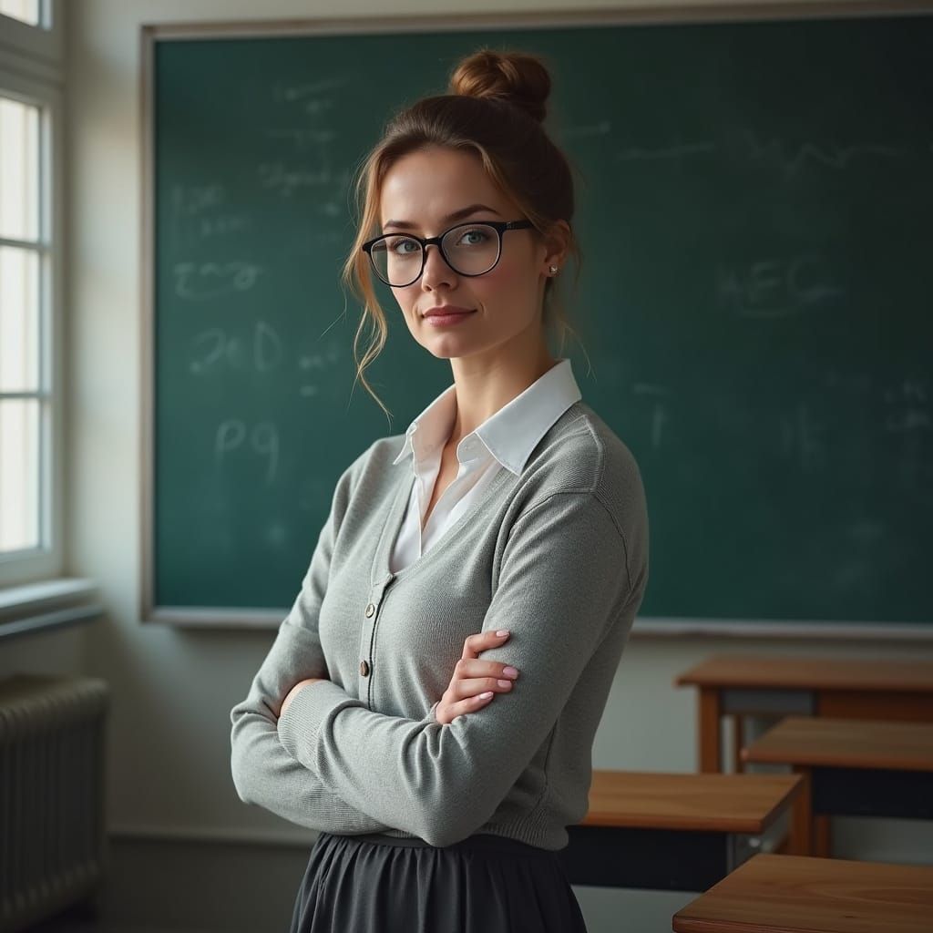 Realistic Portrait of Woman in Classroom