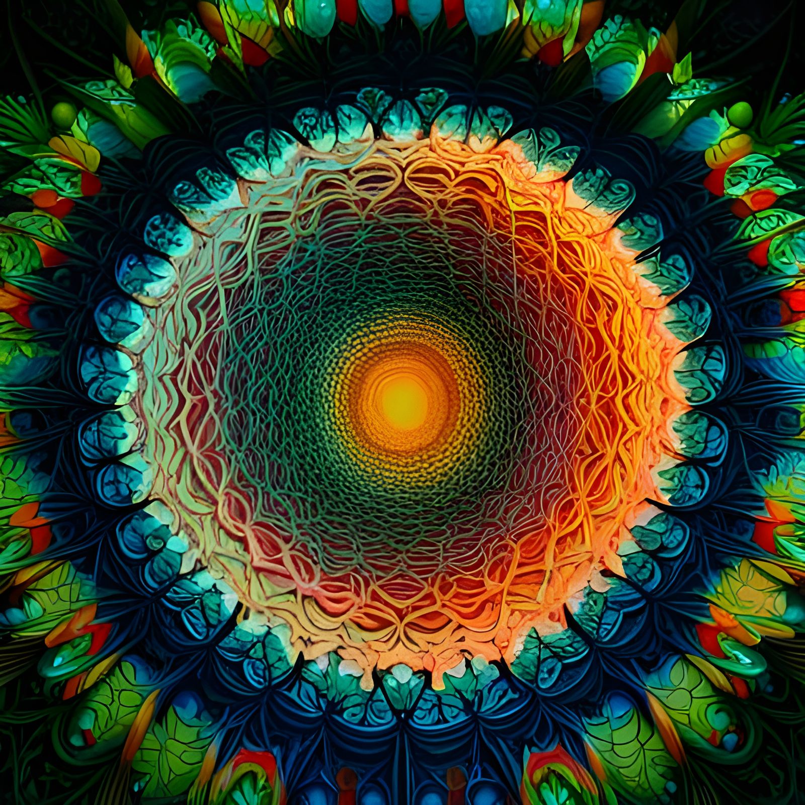 Detailed Bioluminescent Architecture in Iridescent Day-Glo