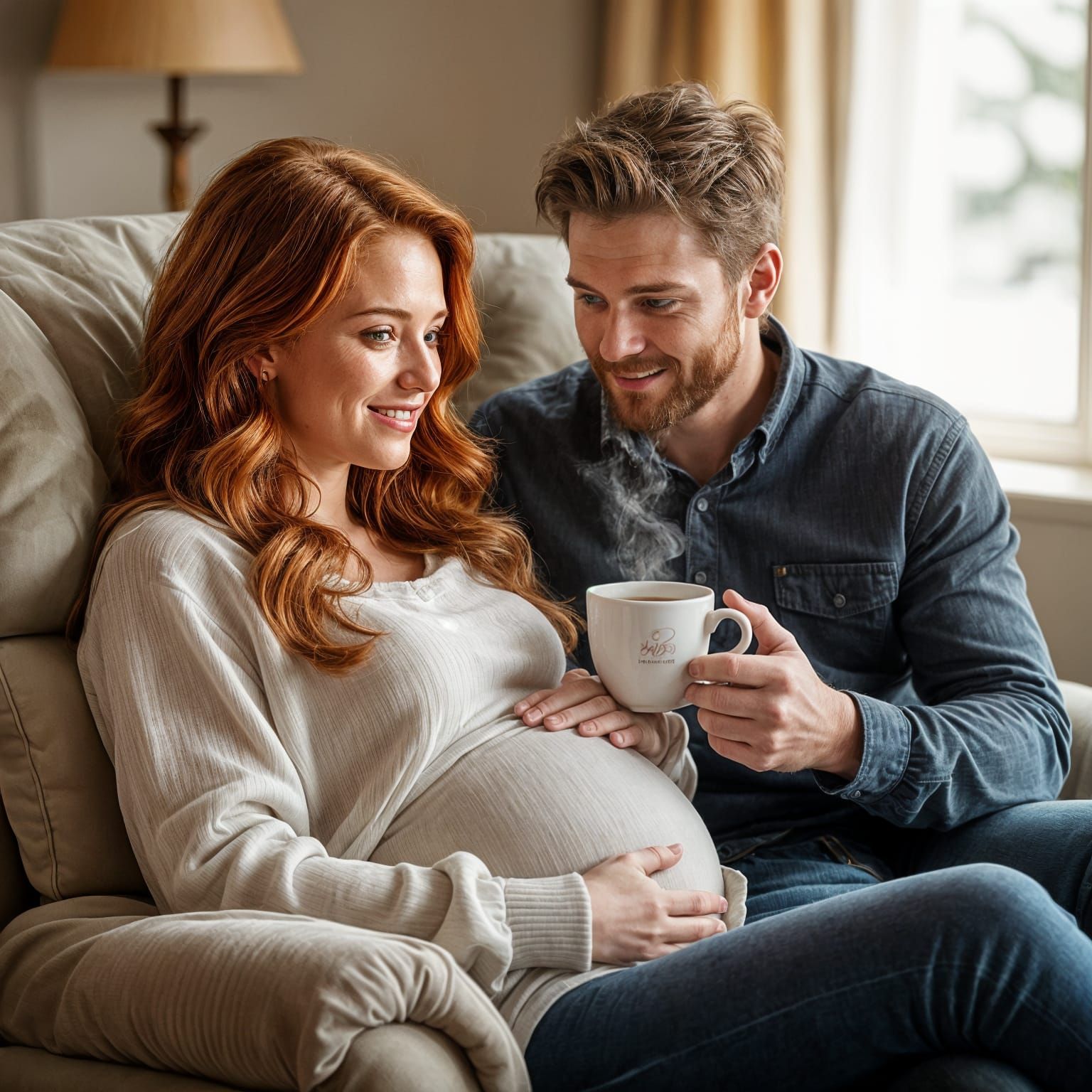 Intimate Portrait of Expectant Couple with Tea