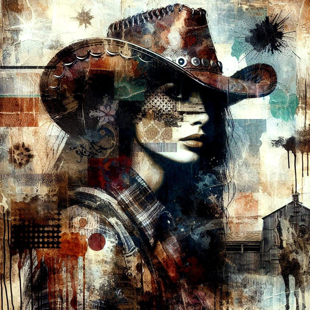 Hypermaximalist Dieselpunk Portrait of a Lone Hispanic Cowgi...