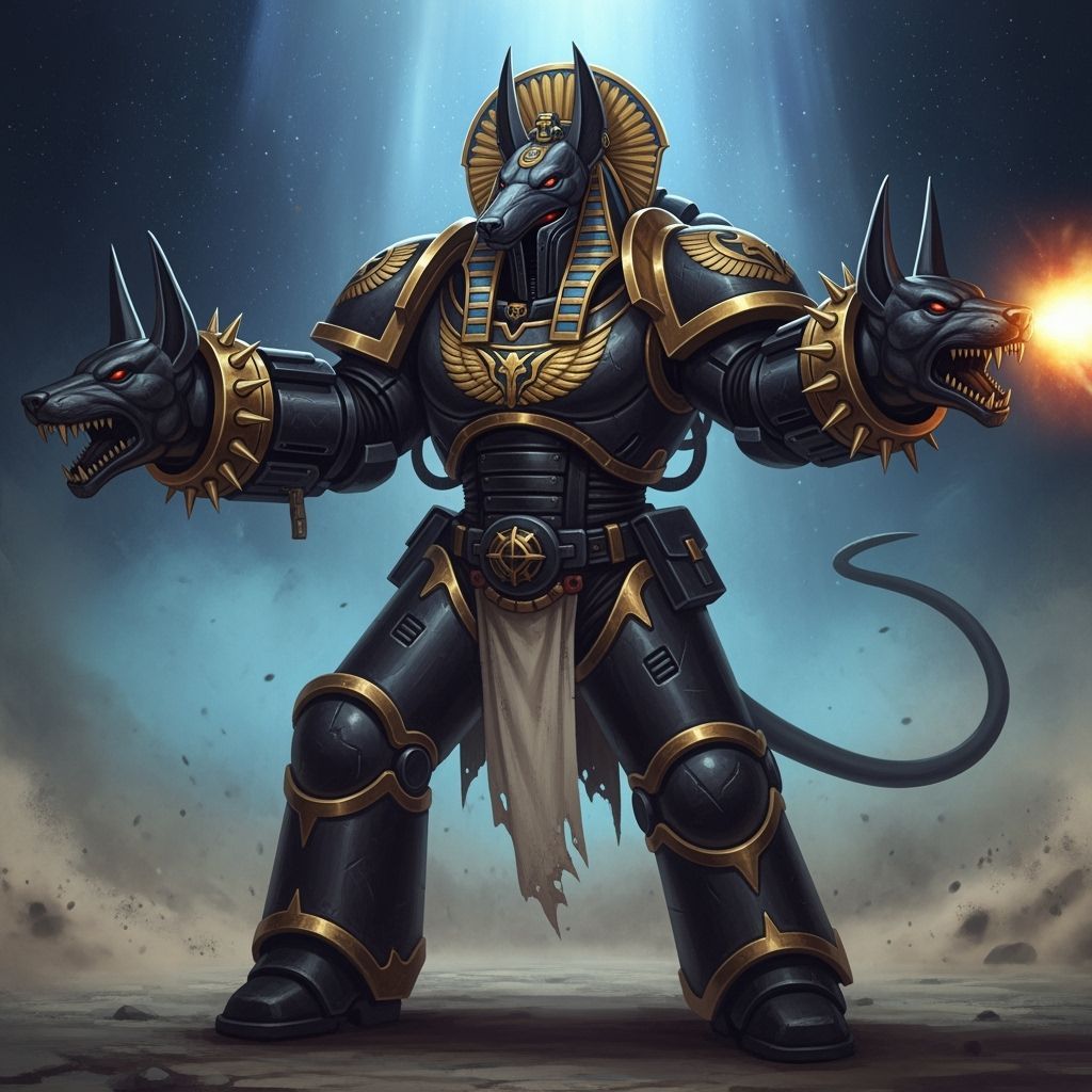 Anubis-Themed Soldier in Black Armor with Cannon Arms
