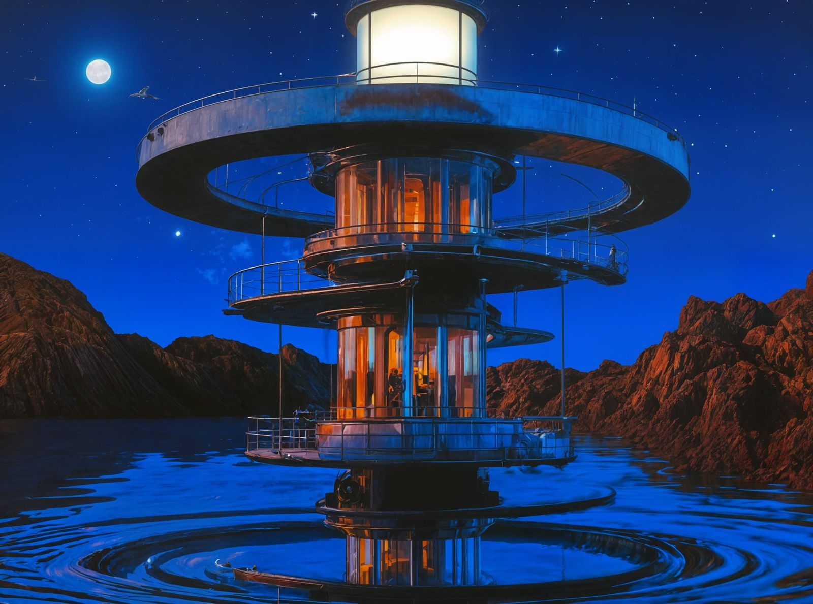 Surreal Lighthouse Guiding Ship in Digital Painting