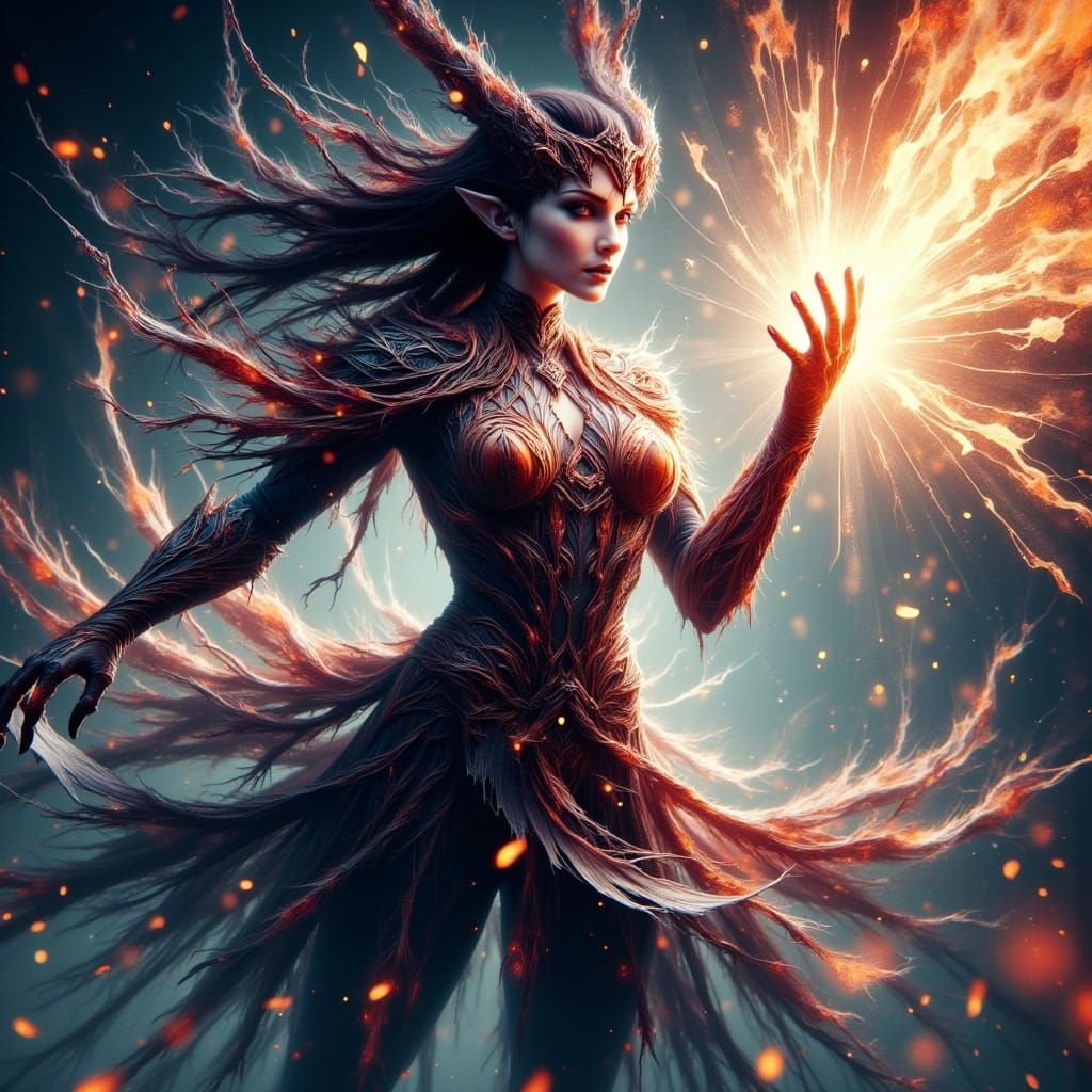 Anime Elven Woman Unleashing Rage Magic