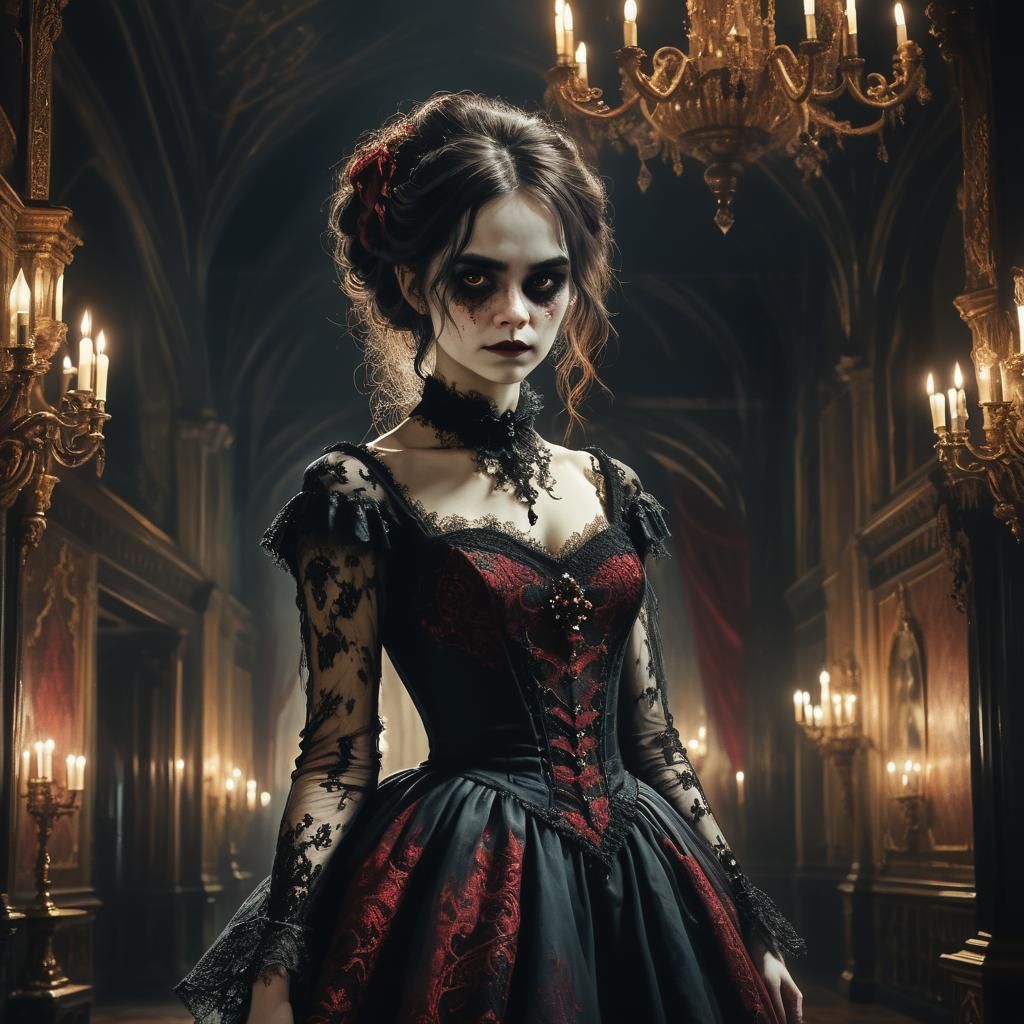 Attractive Hairy Monster in Ornate Ballroom: Gothic Oil Pain...