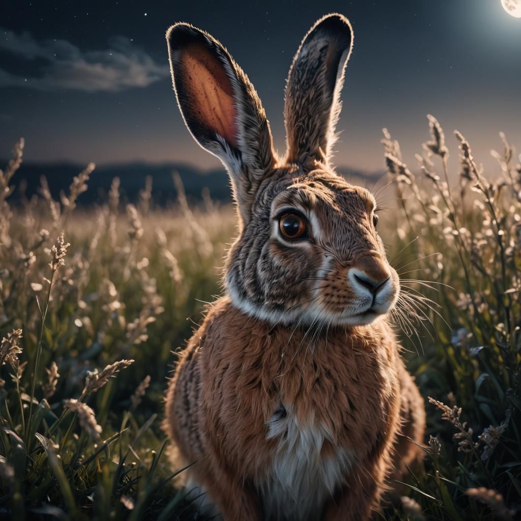 Moonlit Hare: Hyper-Realistic Digital Art