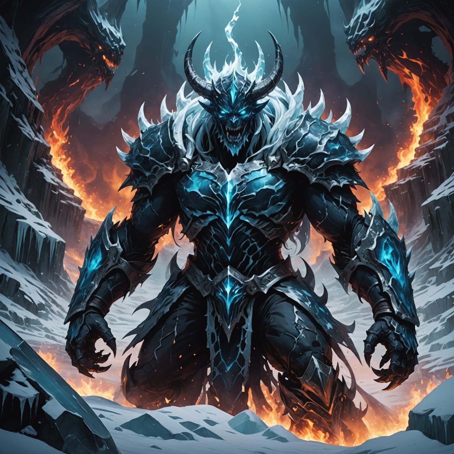 Ice Demon Emerges From Frozen Hellscape in Anime Style