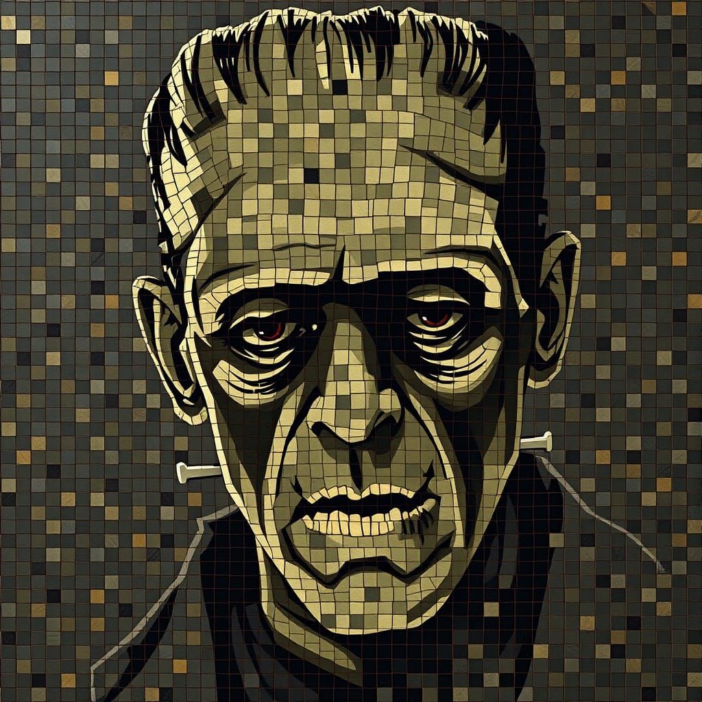 Gothic Horror Mosaic Portrait of Frankenstein's Monster