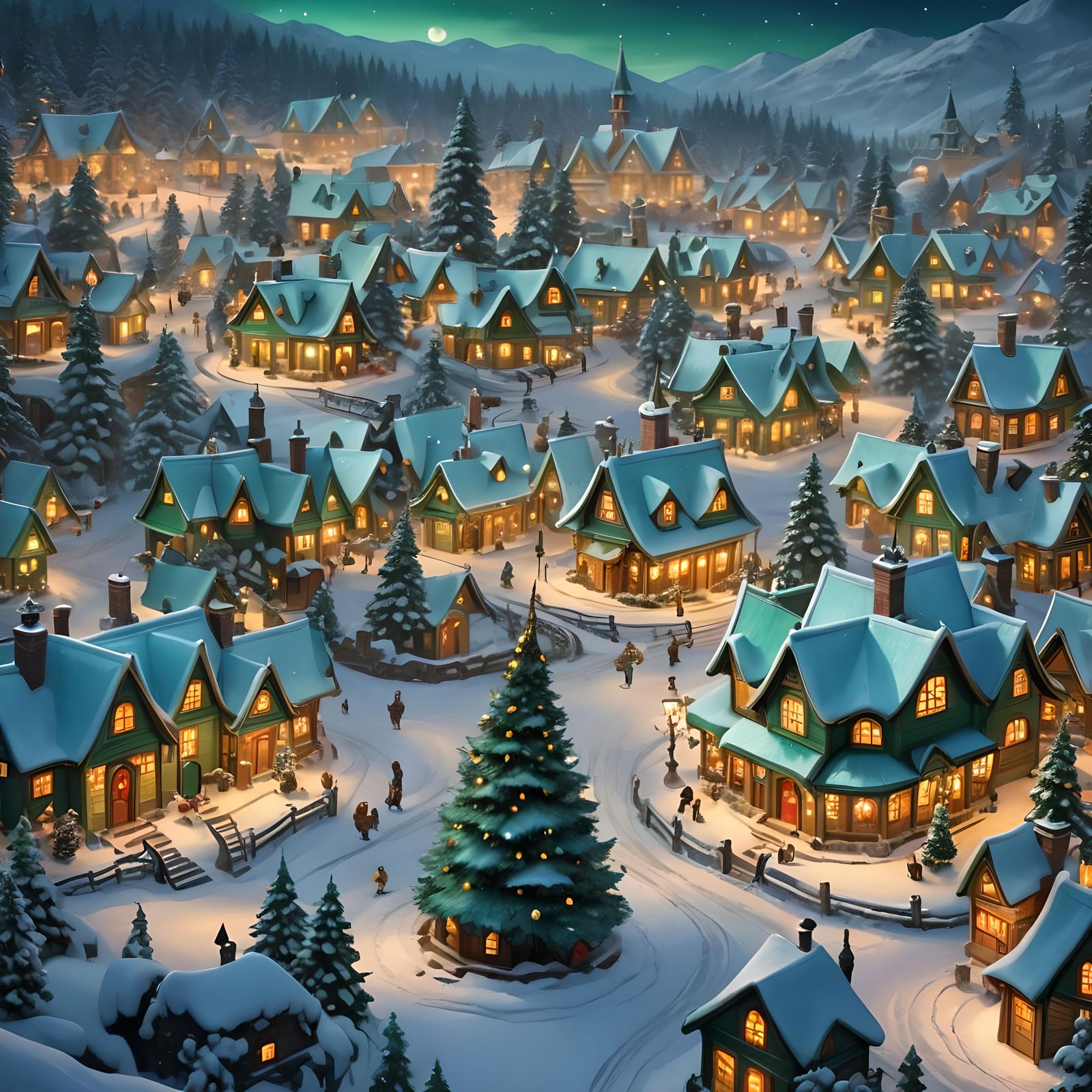 Detailed Christmas Village Concept Art