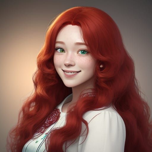 Cute Young Woman with Vibrant Red Curly Hair Smiling