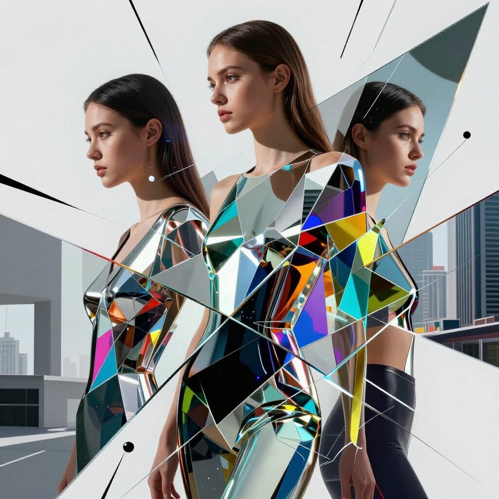 Futuristic Collage of Women with Reflective Shards