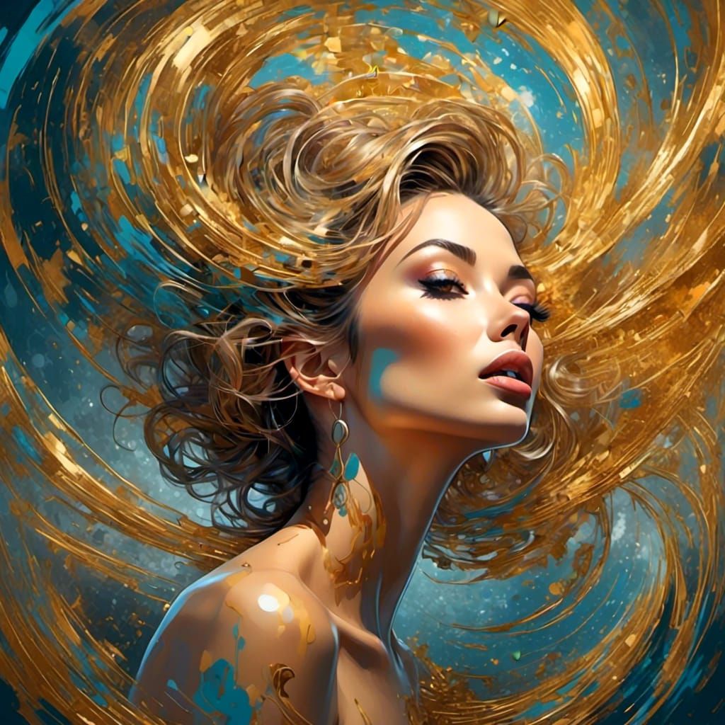 Psychedelic Cartoon Portrait of Woman in Swirling Abstract