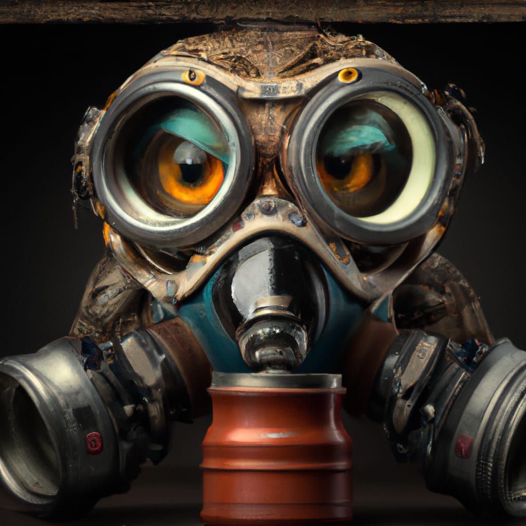 Photorealistic Owl in Gas Mask: Post-Apocalyptic Art