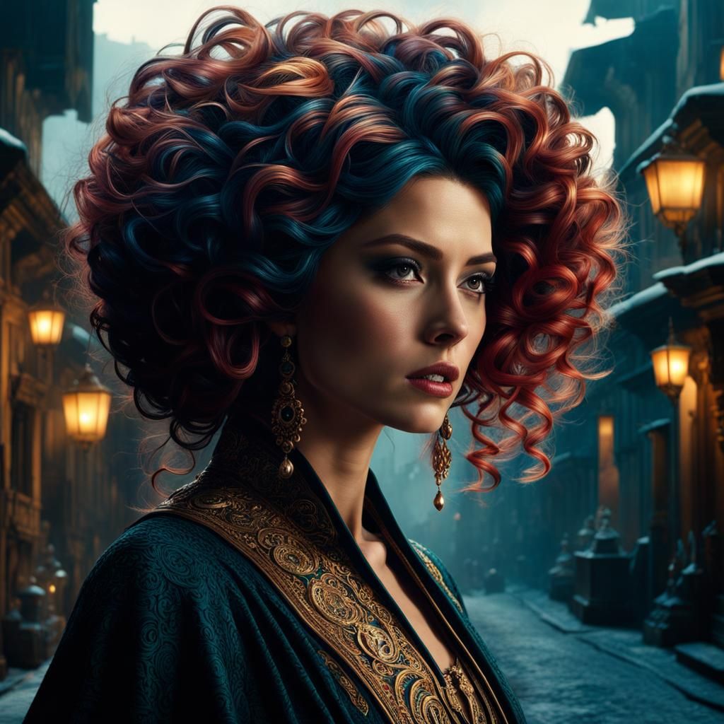 Epic Cinematic Portrait of a Robust Curly-Haired Woman