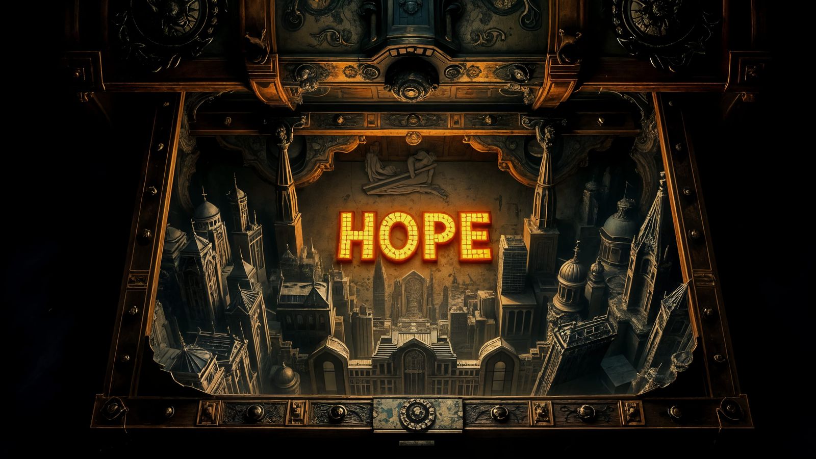 Ornate Treasure Chest with Hope in Gold