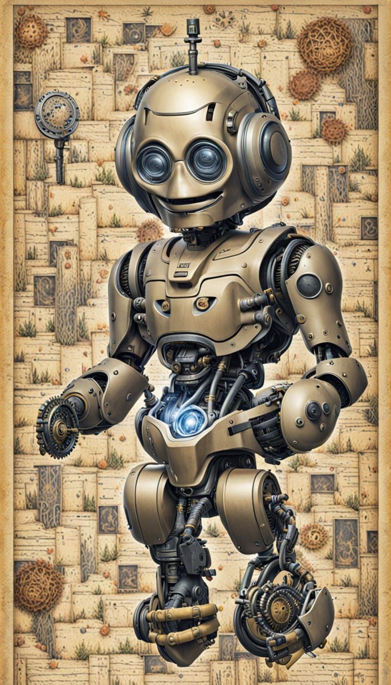 A Futuristic Robot Embracing Joy in a Neon Cityscape