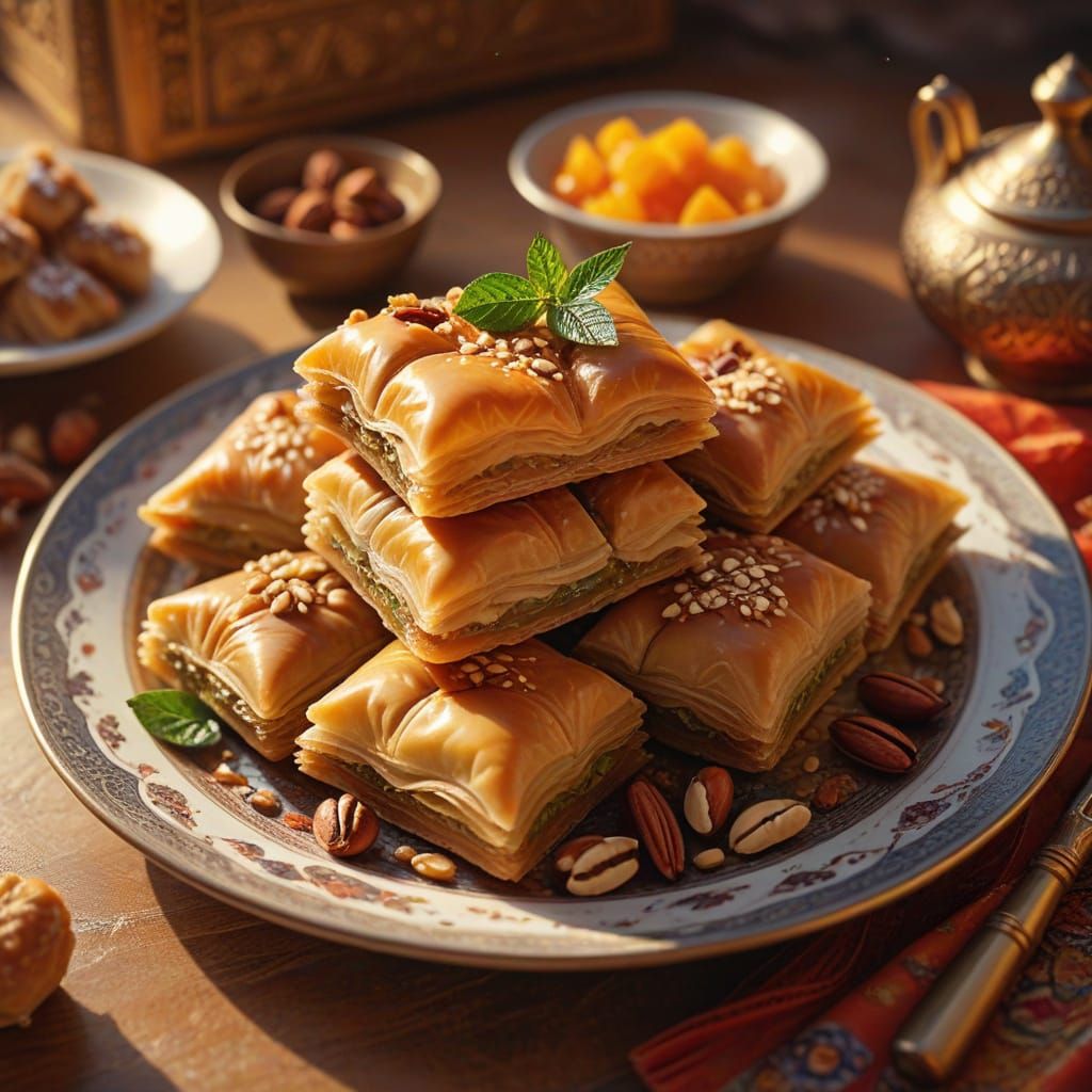 Oriental Still Life with Baklava in Oil Painting