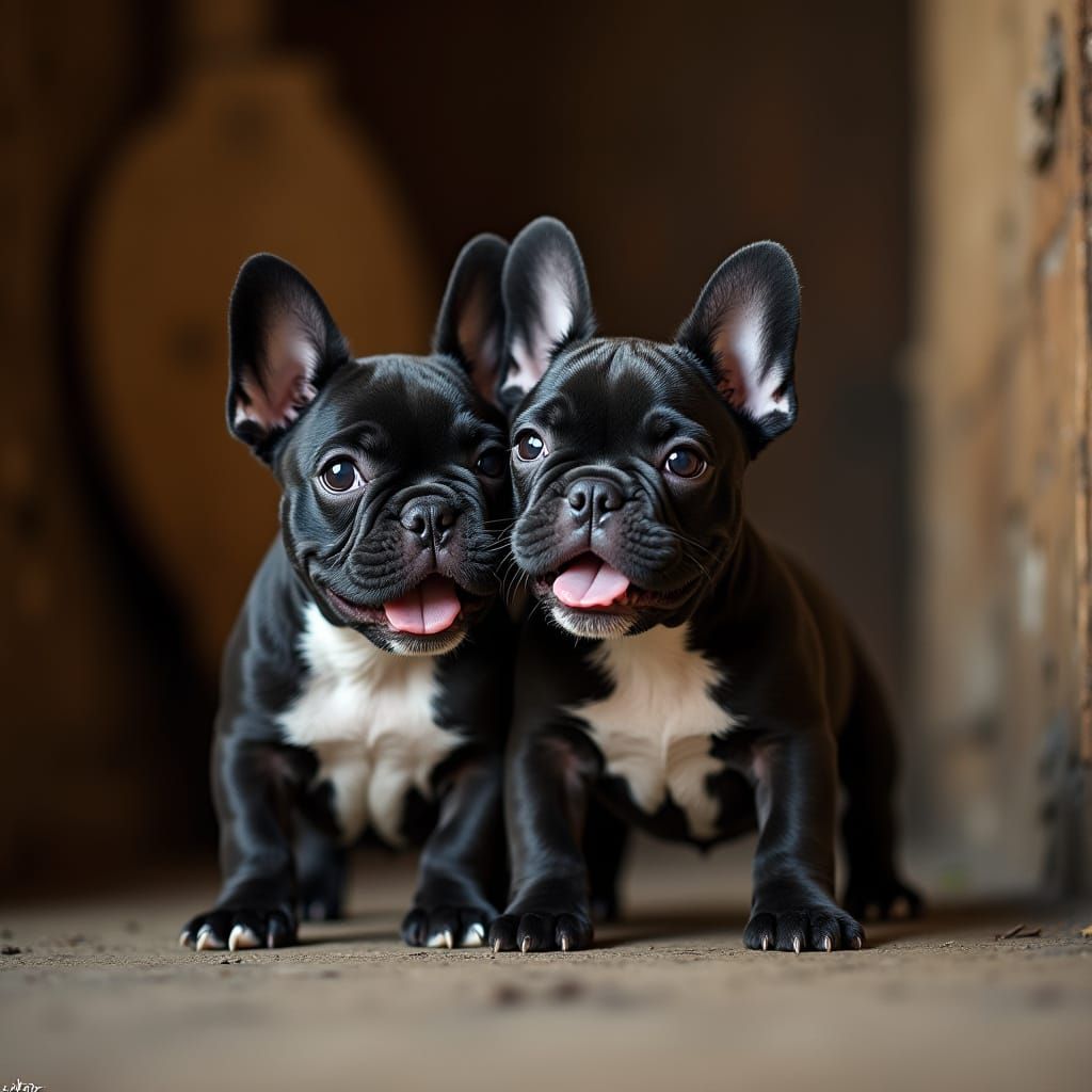 Playful French Bulldog Puppies in Cozy Rustic Setting