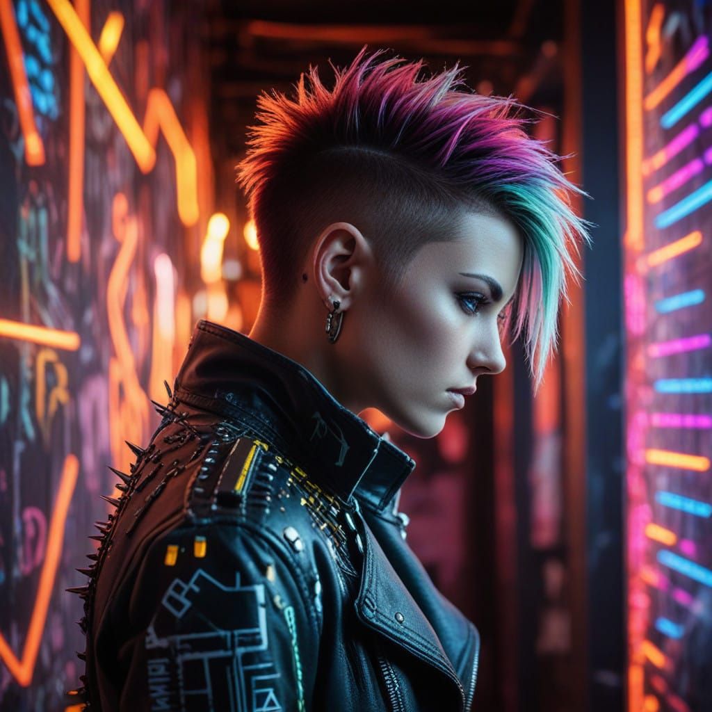 Cyberpunk Girl in Vibrant Neon Room