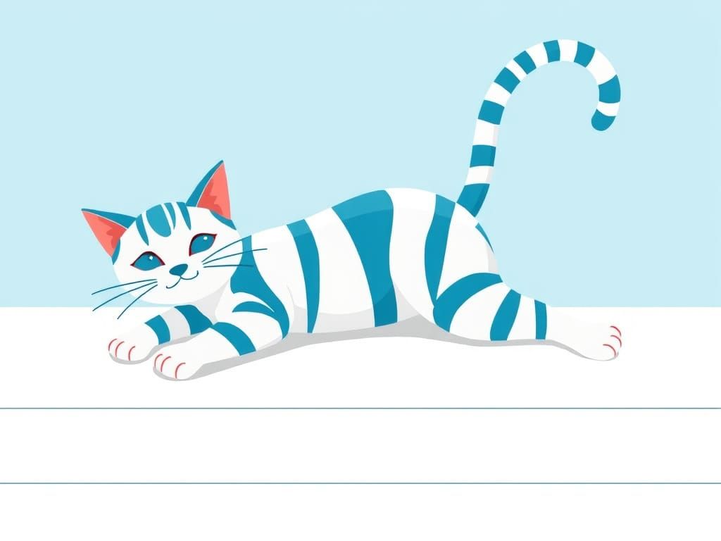 Whimsical Striped Cat with Long Tail in Vector Style