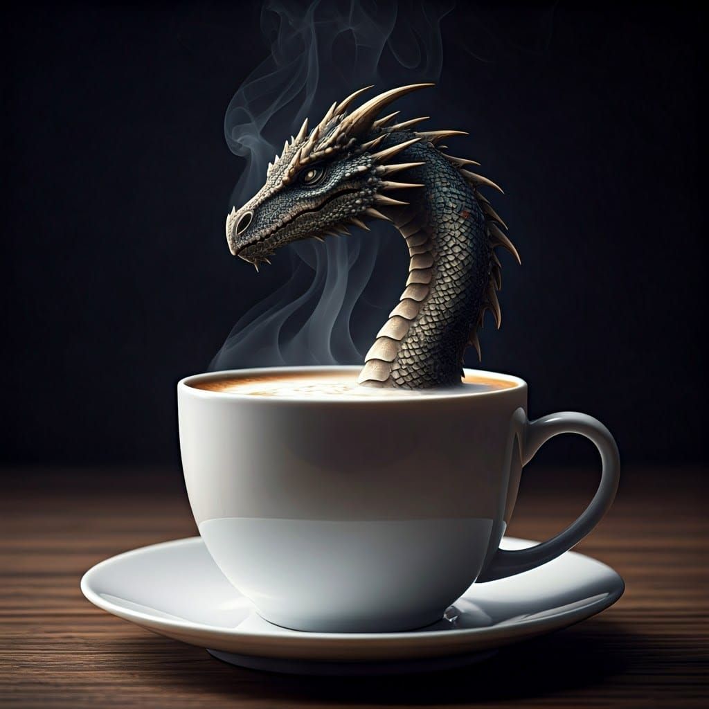 Hyperrealistic Latte Dragon Emerges From Coffee Cup