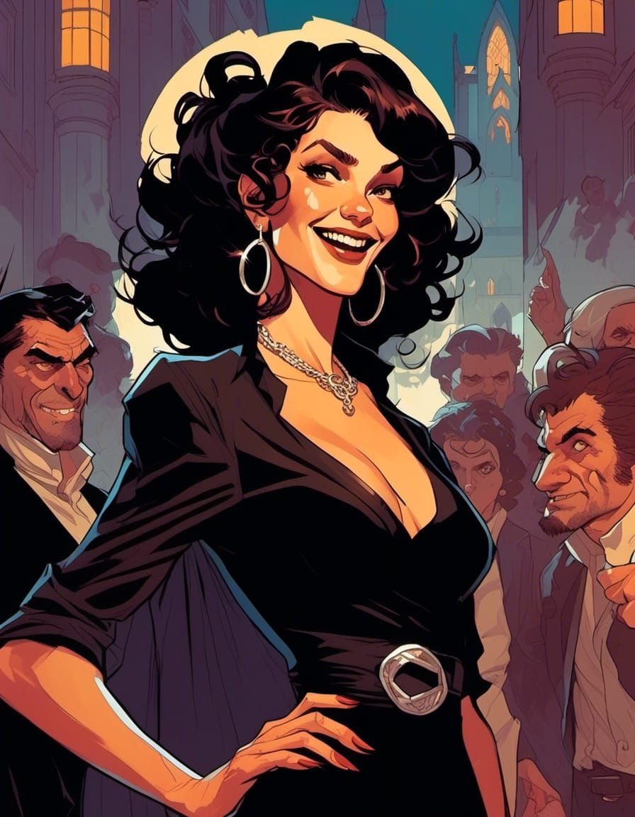 Modern Witch Pin-Up Poster in Comic Style