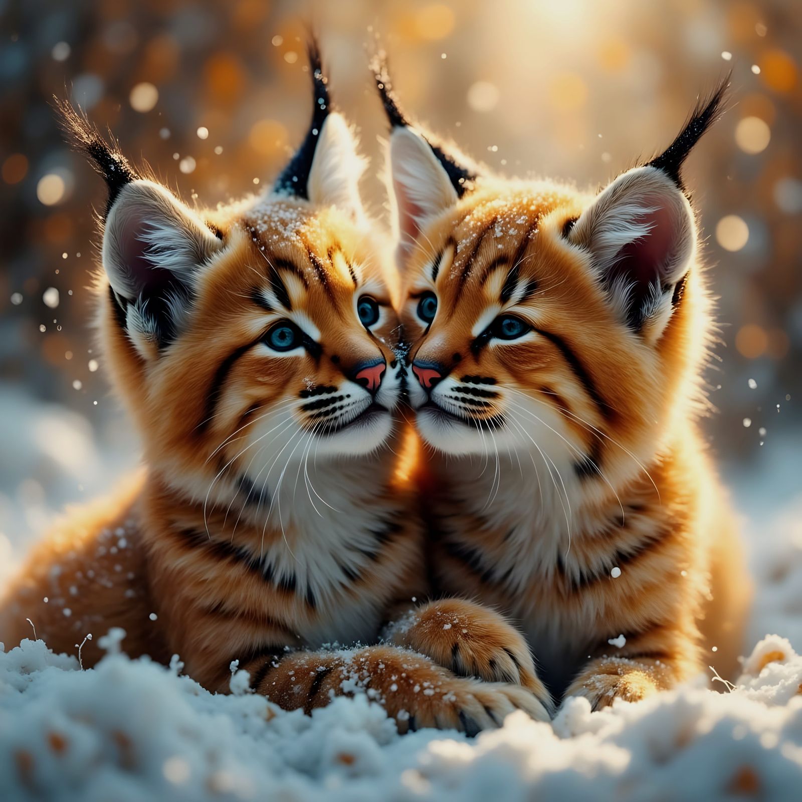 Two Bobcats Play in Winter Wonderland