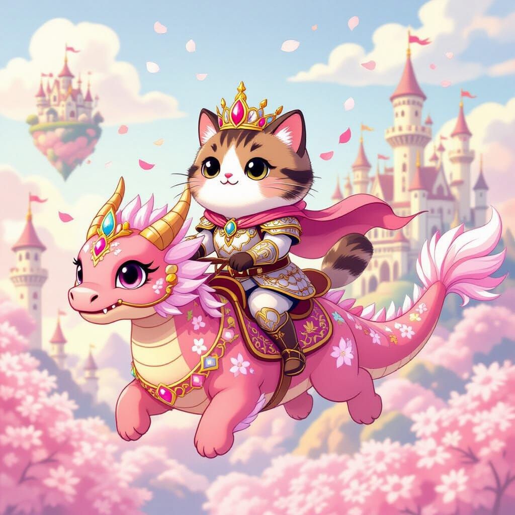 Pusheen Warrior Princess Rides Cherry Blossom Dragon in Fair...