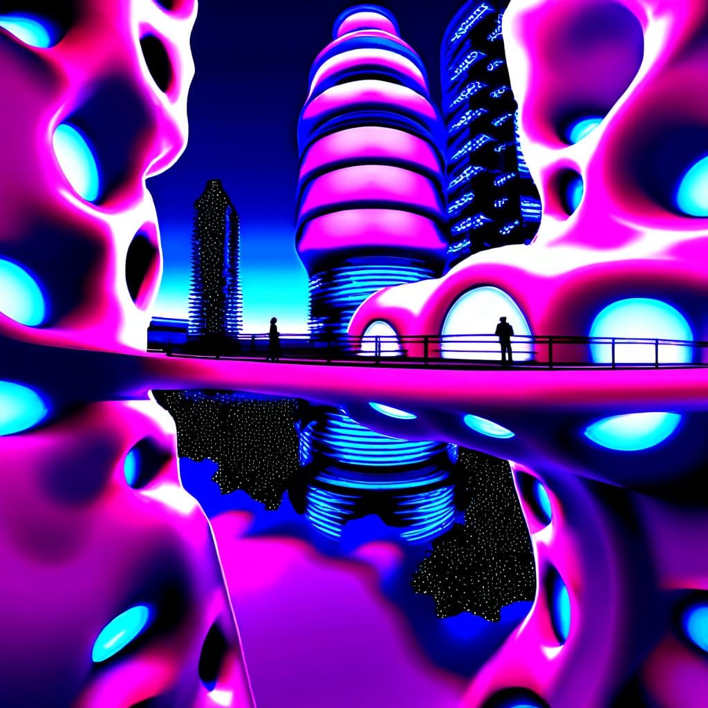 Futuristic Cityscape at Dusk in Cyberpunk Style