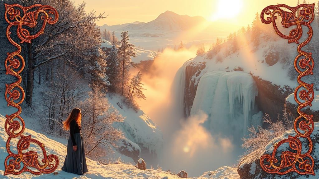 Dreamlike Winter vs Spring Scene with Magical Border