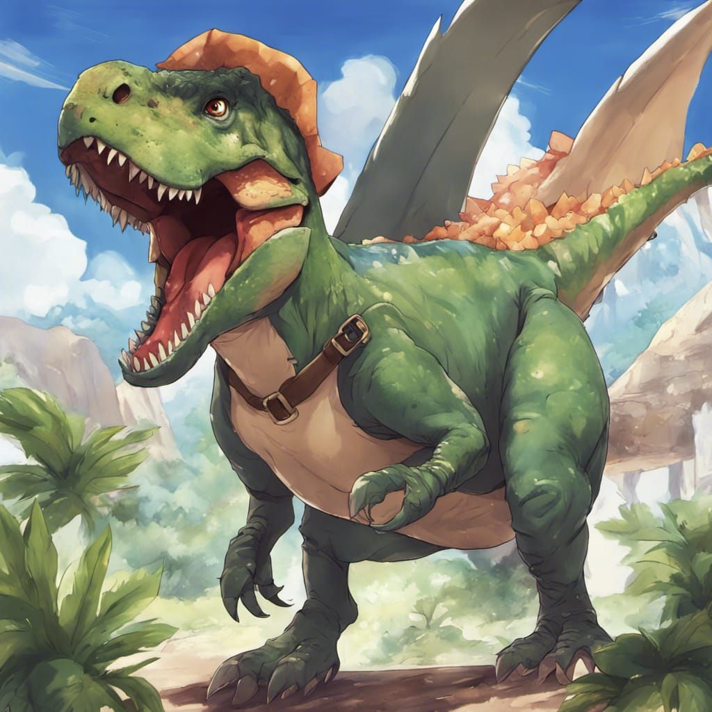 Cute Dinosaur in Anime Key Visual Style