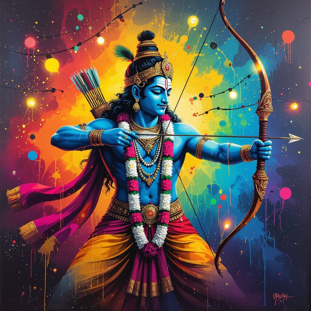 Lord Rama in Vibrant Graffiti Art Style