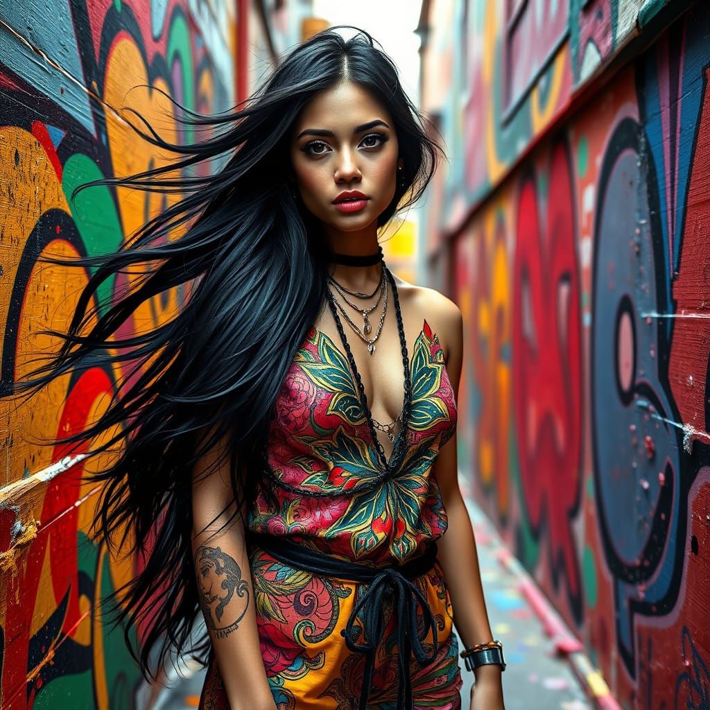 Vibrant Street Art Goddess in Eclectic Splendor
